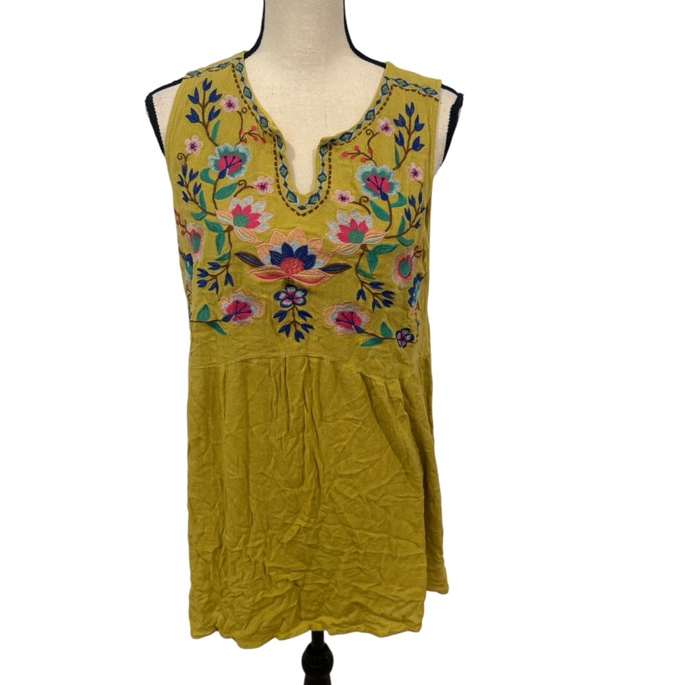 Umgee Embroidered Lime Green Yellow Mini Dress Size Large